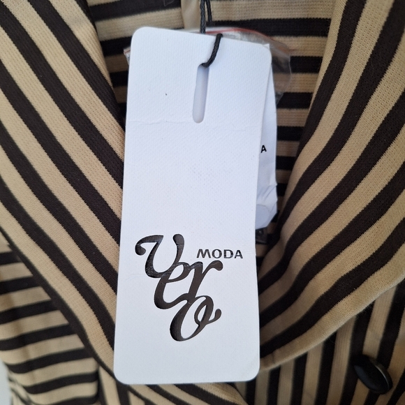 Vero Moda Jacket SzXS Stripe Blk/Tan Collar/Dbl Breasted Short Sleeves NWT - Picture 4 of 8